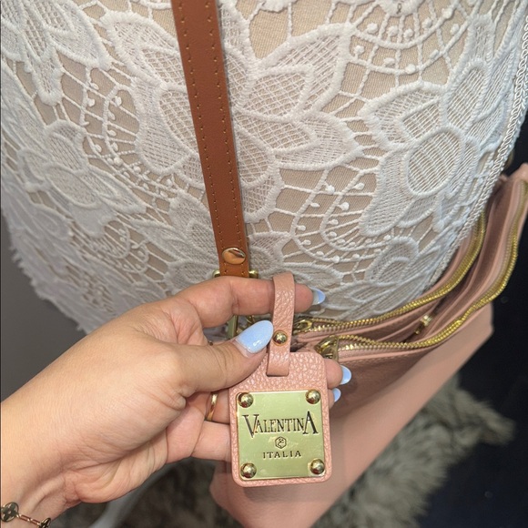 Valentina Genuine Leather Pink and Brown Crossbody Bag - Picture 10 of 10